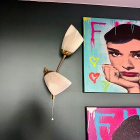 稀有！50年代原创玻璃灯罩 壁灯，款式1。 Mid Century 柔性壁灯，现有2个