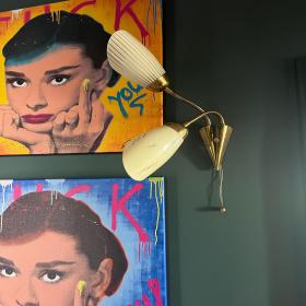 稀有！50年代原创玻璃灯罩 壁灯，款式2。 Mid Century 柔性壁灯，现有2个