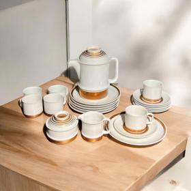 珍稀！Hutschenreuther早餐/咖啡餐具，6人份，镀14k黄金叶，1970年代，顶级品相