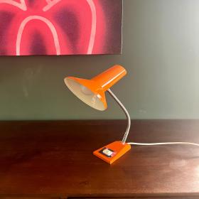 原创中古SIS台灯，1960/70年代，女巫帽灯，鹅颈管，鲜艳的橙色。