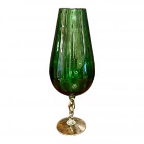 Mid Century Empoli 玻璃花瓶，大型装饰玻璃，复古扭纹底座玻璃碗，超大复古绿色玻璃花瓶