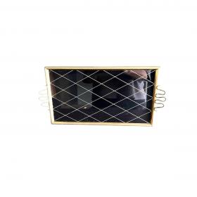 20世纪中期黑色玻璃托盘，配金色菱形图案，约1950年