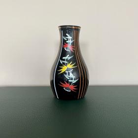 珍稀！手绘黑色玻璃花瓶，典型的Mid Century风格，品相上乘