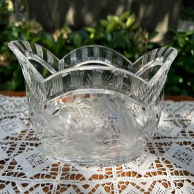 60年代复古蚀刻玻璃船形碗，可用作水果或花卉装饰