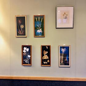 中古时期灯芯草/木制画作，手工制作于德国，1960年代，带画框