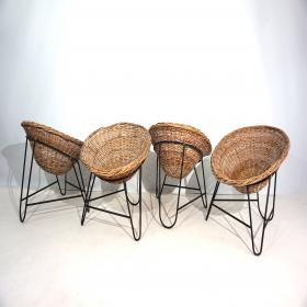 60 年代藤编豆荚椅，四件套
