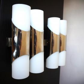 Rolf Krüger 设计 Neuhaus 铬/蛋白石玻璃壁灯/壁饰一对，1960年代