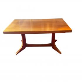 复古可伸缩和高度可调节的咖啡桌，采用木质贴面和实木腿，德国 1960 年代/70 年代。