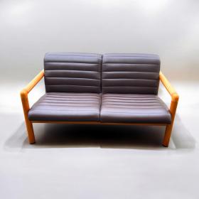 Flötotto 双人沙发，棕色皮革和樱桃木，1982 年，Profil System zwo