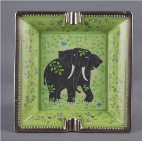 原装 Hermès 爱马仕古董烟灰缸，绿色大象图案