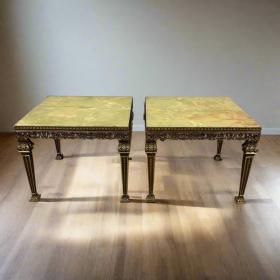黄铜与大理石客厅边桌 (一对)