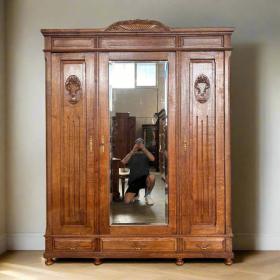 古董橡木衣柜，带镜 | 新艺术风格，约1910年