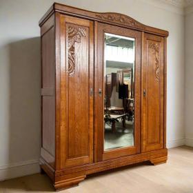 古董橡木衣柜，带镜 | 装饰艺术风格，约1930年