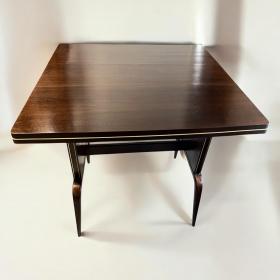 Spider-Table，高度可调，可扩展，深色木材制成，带有精美的黄铜条，20 世纪 60 年代德国制造。